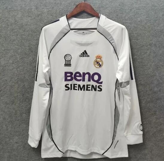 2006-07 Real Madrid Retro Long Sleeve Home Kit Soccer Jersey